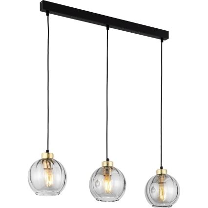 LED-hanglamp aan staalkabel DEVI 3xE27/15W/230V zwart/helder