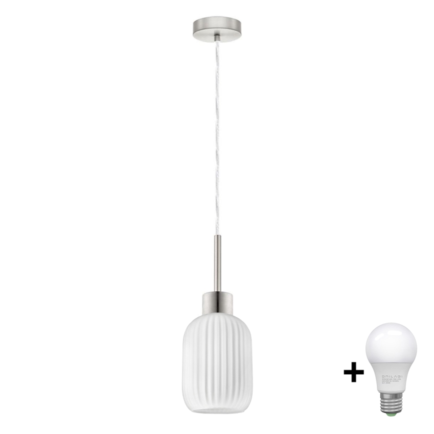 LED Hanglamp HARMA 1xE27/60W/230V Ø 14 cm gematteerd chroom/wit