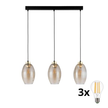LED-hanglamp met kabel SEBO 3xE27/15W/230V zwart/rookbeige