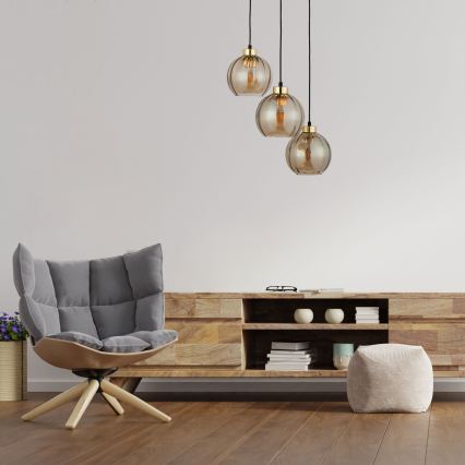 LED-hanglamp met kabelophanging DEVI 3xE27/15W/230V zwart/rookbeige