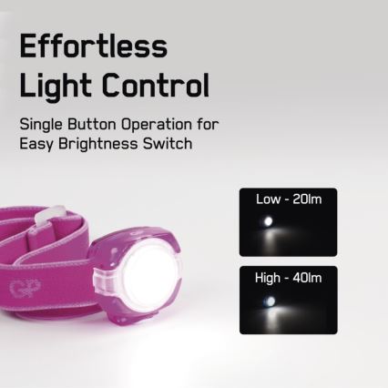 LED Hoofdlamp GP EVERYBODY 4xLED/2×CR2025 roze