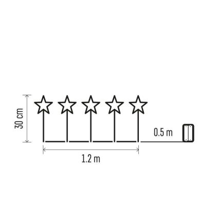 LED Kerst buitendecoratie 5xLED/3xAA IP44 sterren