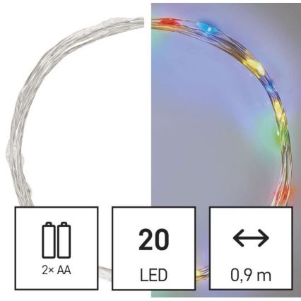 LED Kerst lichtsnoer 20xLED/2xAA 2,4m Meerdere kleuren