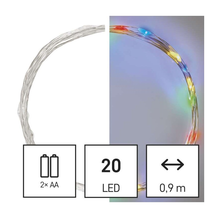 LED Kerst lichtsnoer 20xLED/2xAA 2,4m Meerdere kleuren