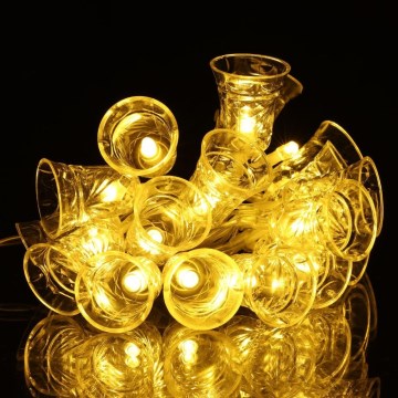 LED Kerst lichtsnoer 20xLED/3xAA/warm wit 2,2m klokken