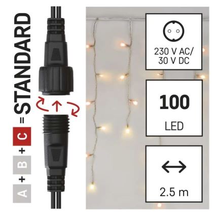 LED Kerst lichtsnoer voor buiten 100xLED/2,5x0,9m IP44 rood/vintage
