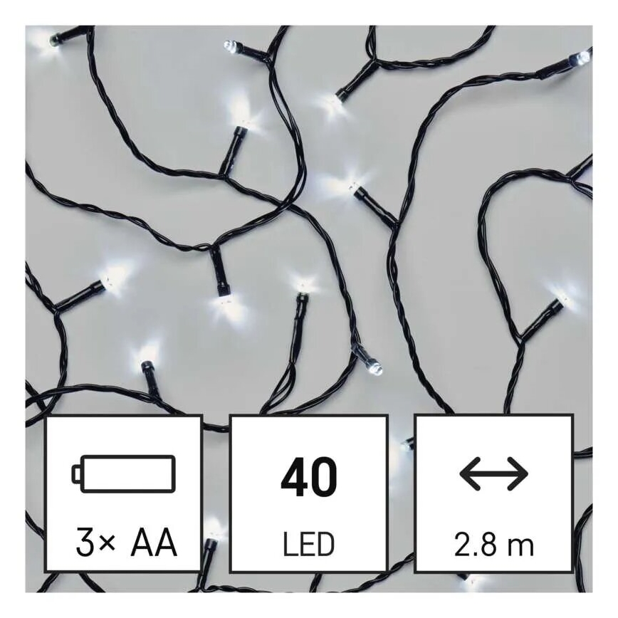 LED Kerst lichtsnoer voor buiten 40xLED/3xAA 3,3m IP44 koud wit
