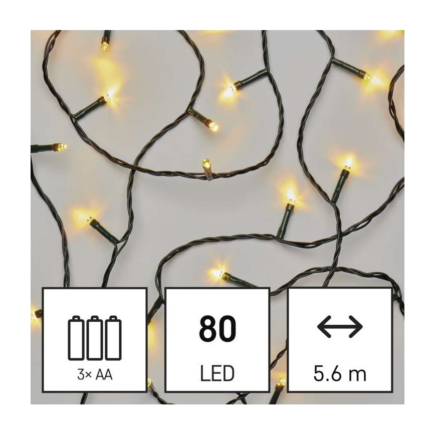 LED Kerst lichtsnoer voor buiten 80xLED/3xAA 6,1m IP44 warm wit