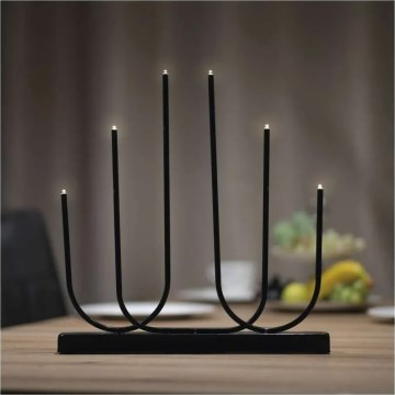 LED kerstkandelaar 6xLED/2xAA zwart