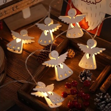 LED kerstlichtsnoer 10xLED/2xAA/warm wit 2m met engeltjes