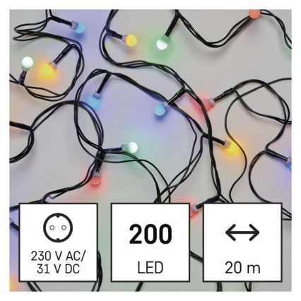 LED kerstlichtsnoer 200xLED/8 functies 25m IP44 meerkleurig