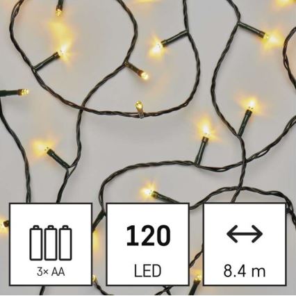 LED kerstlichtsnoer voor buiten 120xLED/3xAA 8,9m IP44 warm wit