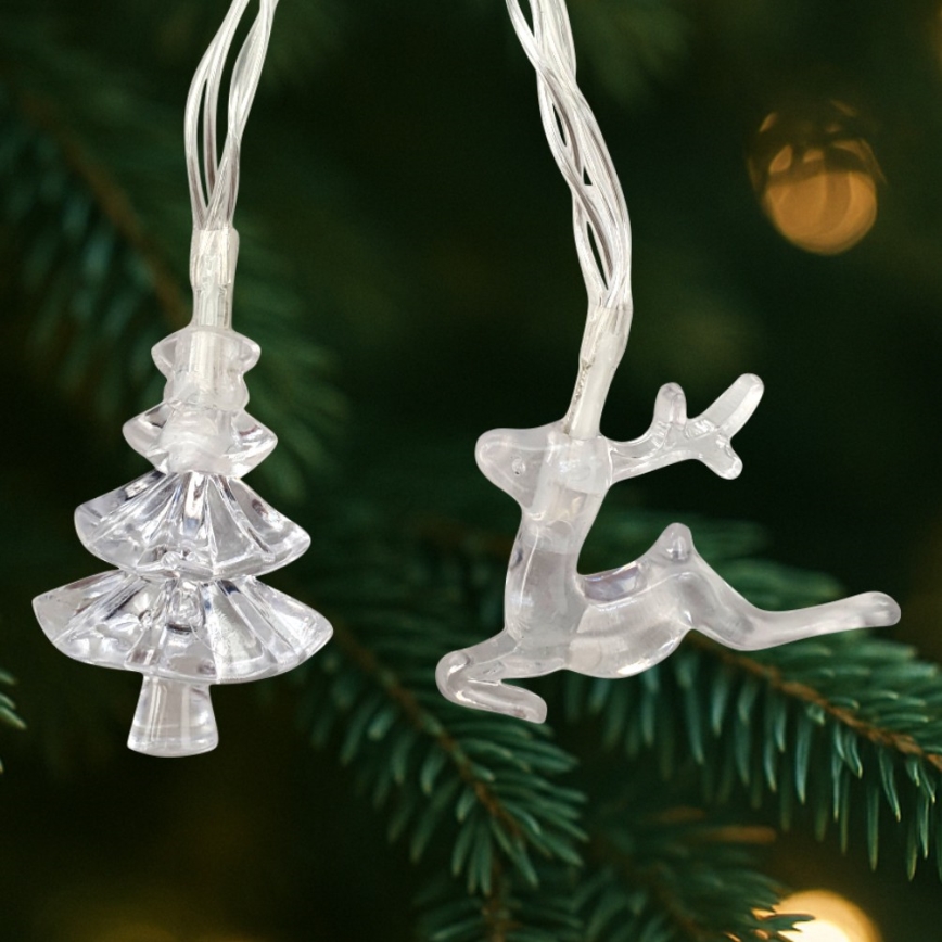 LED kerstlichtsnoer voor buiten 20xLED/2xAA 2,2 m IP44, meerkleurig, met boompjes en rendieren