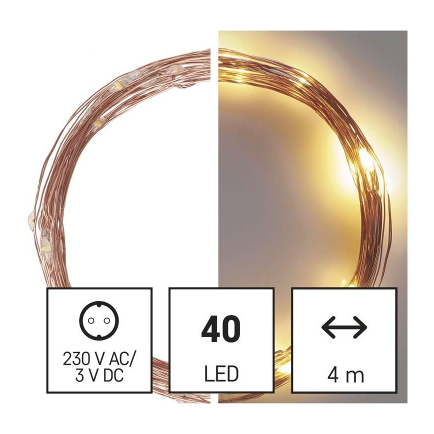 LED kerstlichtsnoer voor buiten, 40xLED/9m, IP44, warm wit