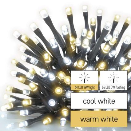 LED kerstlichtsnoer voor buiten 80xLED/2 functies 13m IP44 warm/koud wit