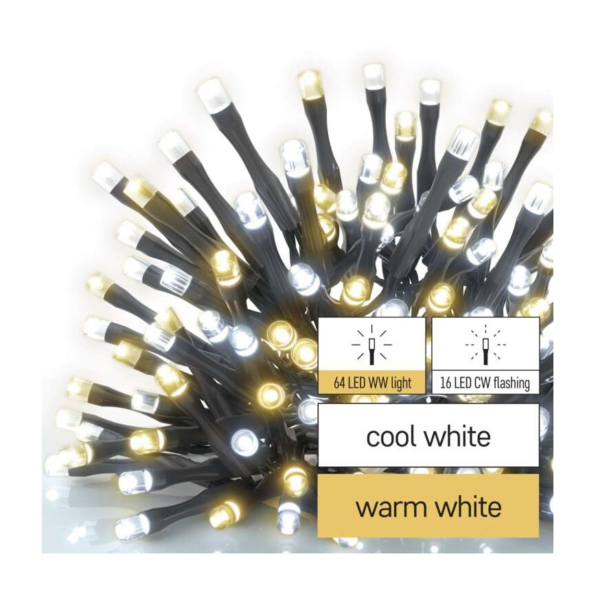 LED kerstlichtsnoer voor buiten 80xLED/2 functies 13m IP44 warm/koud wit