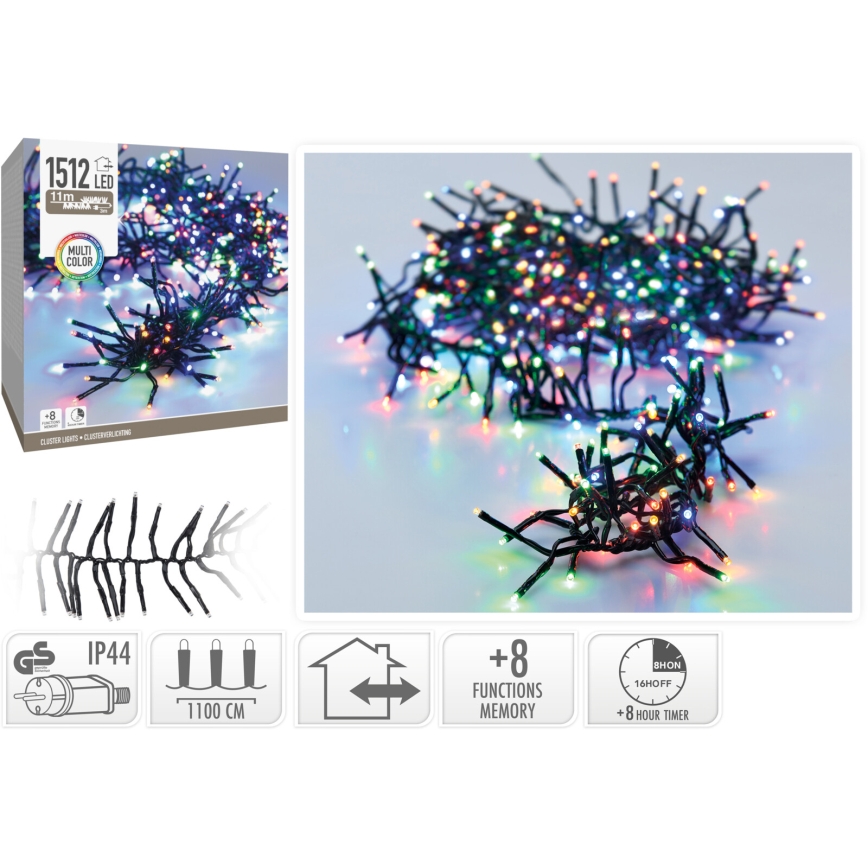 LED kerstsnoer voor buiten 1512xLED/230V/8 functies 14 m IP44 meerkleurig