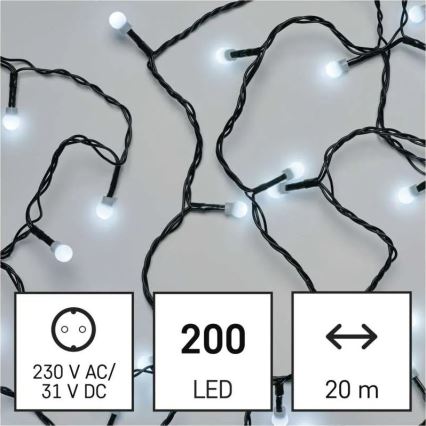 LED kerstverlichting 200 LEDs / 8 functies, 20 m, IP44, koel wit