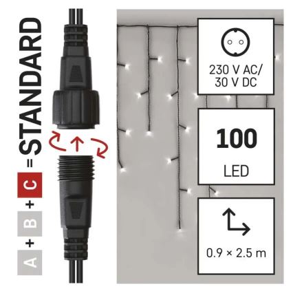 LED kerstverlichting voor buiten 100xLED/2,5x0,9m IP44 koud wit