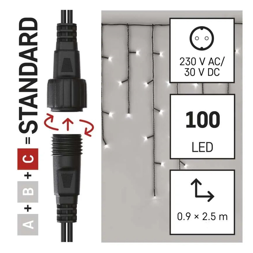 LED kerstverlichting voor buiten 100xLED/2,5x0,9m IP44 koud wit
