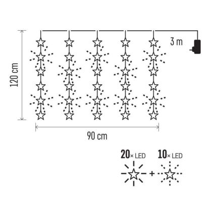 LED-kerstverlichting voor buiten, 30×LED / 3,9 m, IP44, sterren