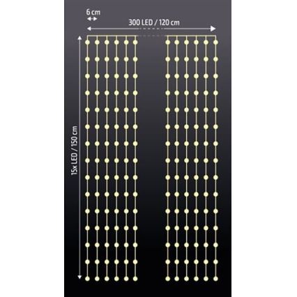 LED Kert lichtgordijn 300xLED/3xAA