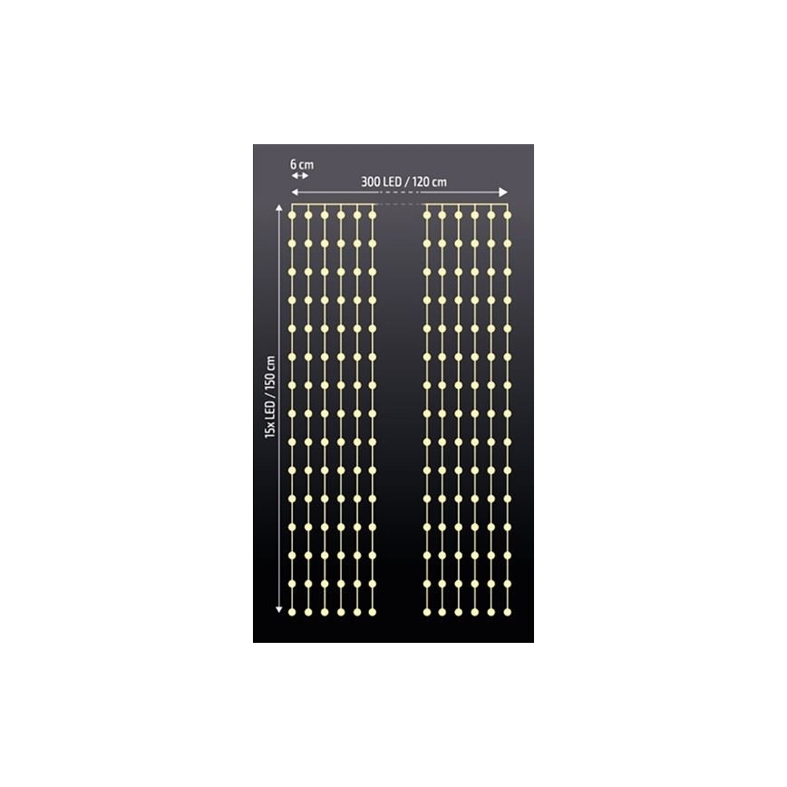 LED Kert lichtgordijn 300xLED/3xAA