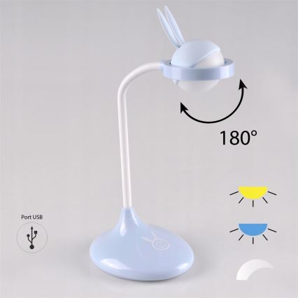 LED Kinderlamp KONIJN LED/0,4W/5V 3000/6500K + USB blauw