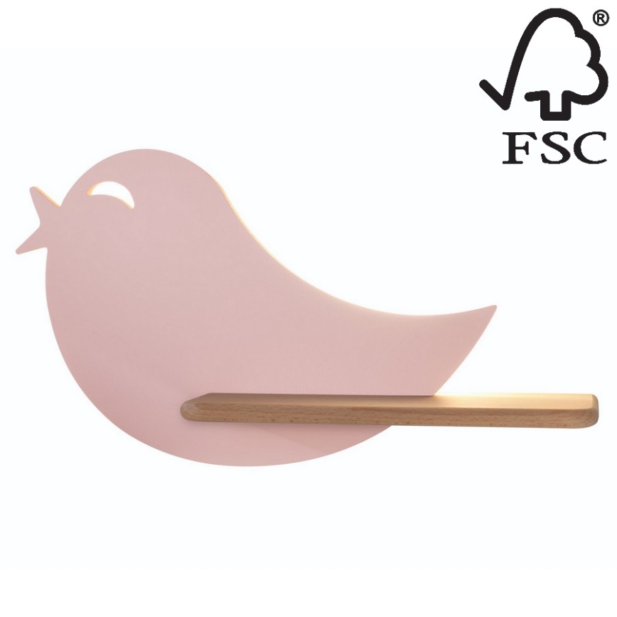 LED Kinderwandlamp met plank BIRD LED/5W/230V roze/hout