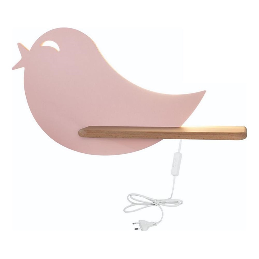 LED Kinderwandlamp met plank BIRD LED/5W/230V roze/hout