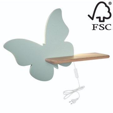 LED Kinderwandlamp met plank BUTTERFLY LED/5W/230V groen/hout