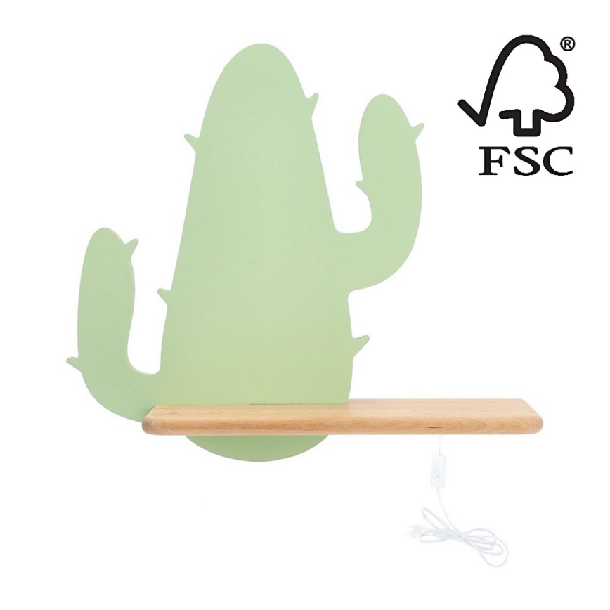 LED Kinderwandlamp met plank CACTUS LED/4W/230V groen/hout