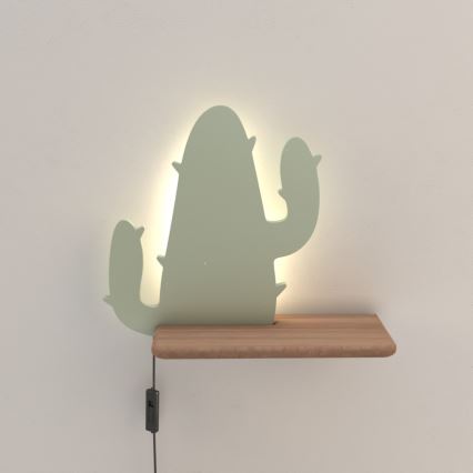 LED Kinderwandlamp met plank CACTUS LED/4W/230V groen/hout