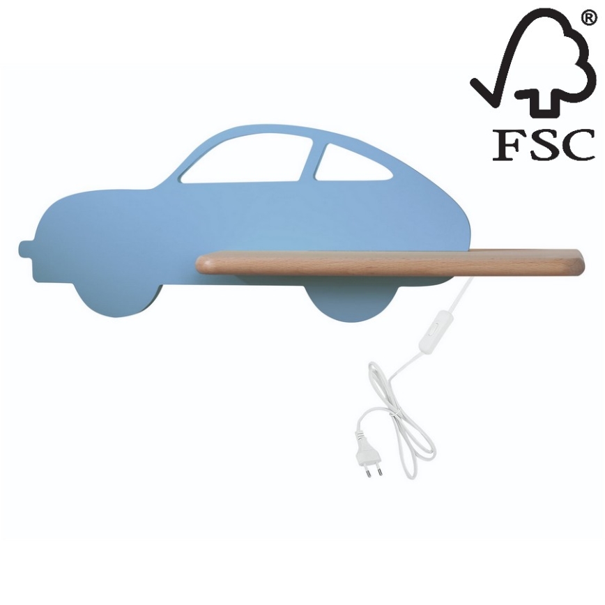 LED kinderwandlamp met plank CAR LED/5W/230V blauw/hout