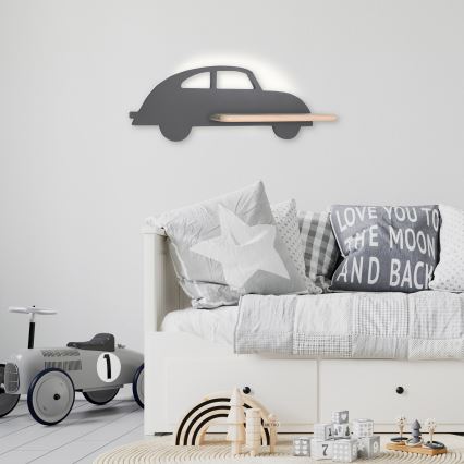 LED kinderwandlamp met plank CAR LED/5W/230V grijs/hout