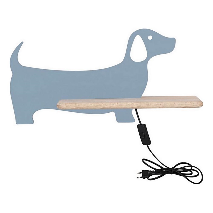 LED kinderwandlamp met plank DOG LED/5W/230V blauw/hout