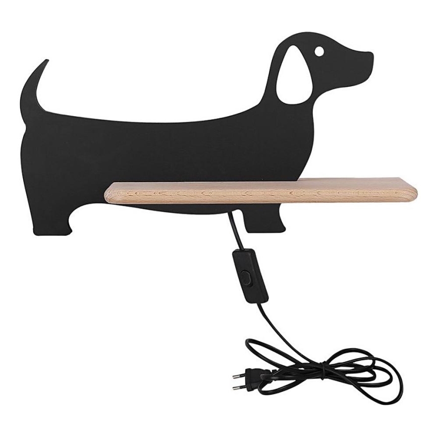 LED kinderwandlamp met plank DOG LED/5W/230V zwart/hout