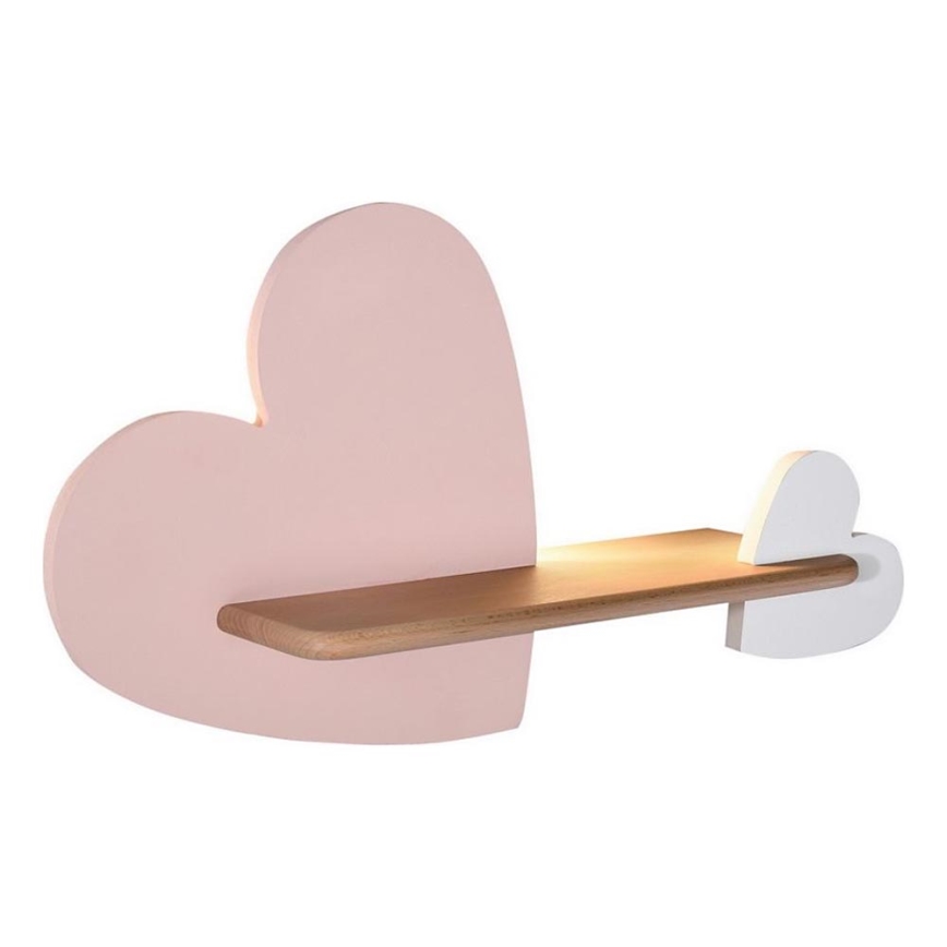 LED Kinderwandlamp met plank HEART LED/5W/230V roze/wit/hout