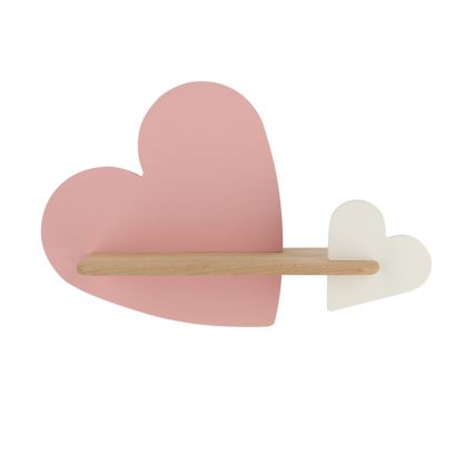 LED Kinderwandlamp met plank HEART LED/5W/230V roze/wit/hout