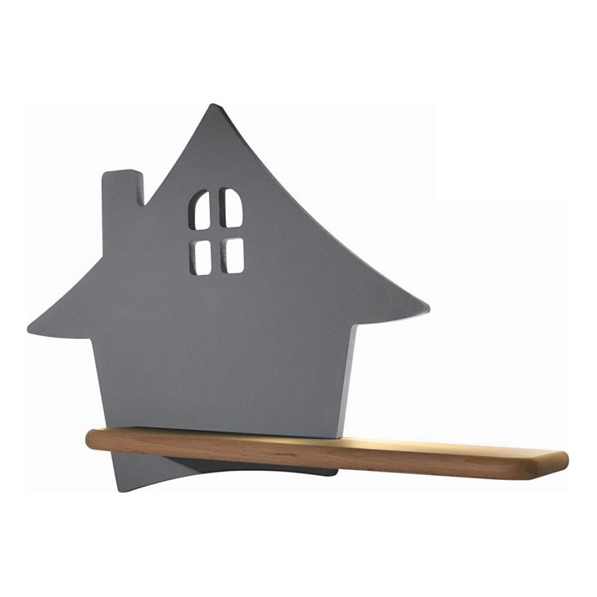 LED Kinderwandlamp met plank HOUSE LED/4W/230V grijs/hout,