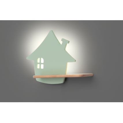 LED Kinderwandlamp met plank HOUSE LED/4W/230V groen/hout