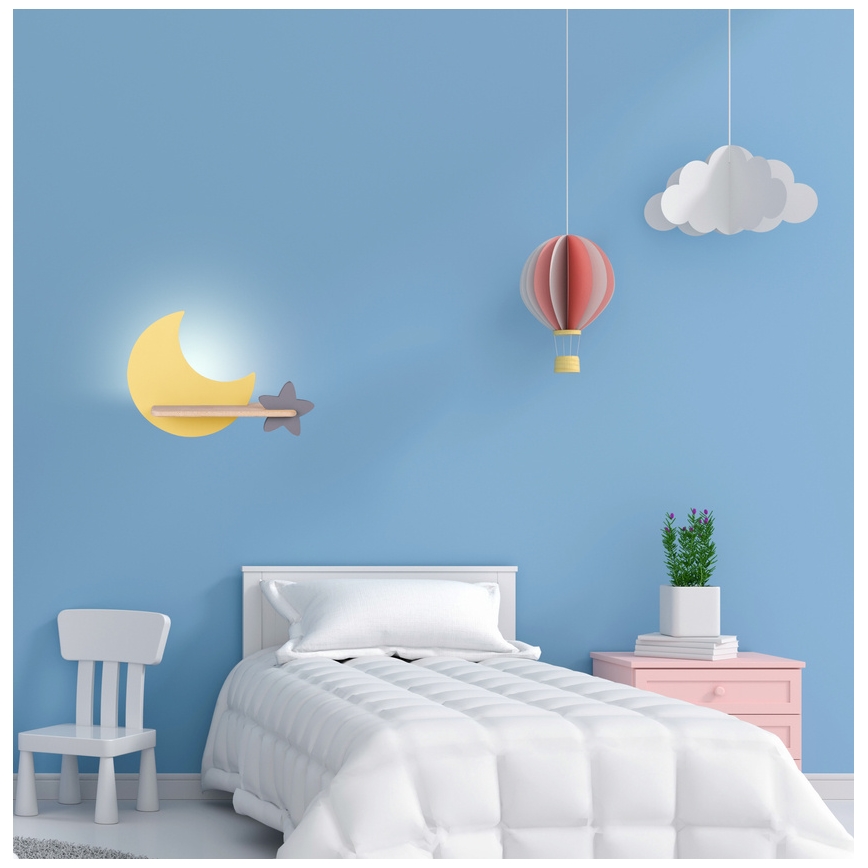 LED Kinderwandlamp met plank MOON LED/5W/230V,