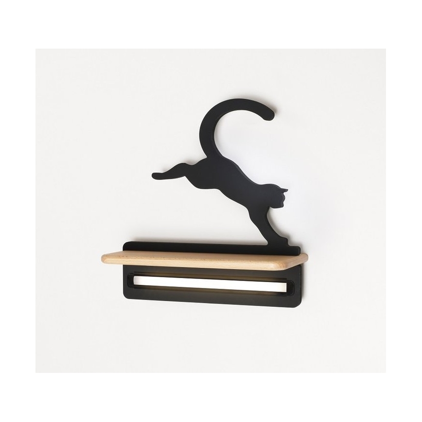 LED kinderwandlamp met plank SPRINGENDE KAT LED / 5W / 230V