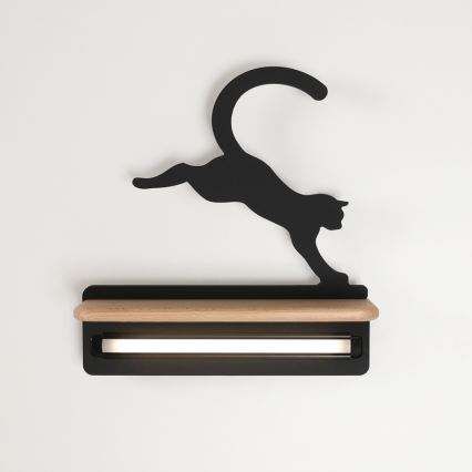 LED kinderwandlamp met plank SPRINGENDE KAT LED / 5W / 230V