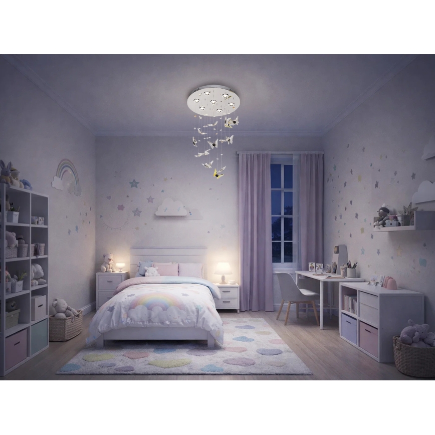 LED-kristallen plafondlamp MURU LED/24W/230V Ø 40 cm glanzend chroom + afstandsbediening