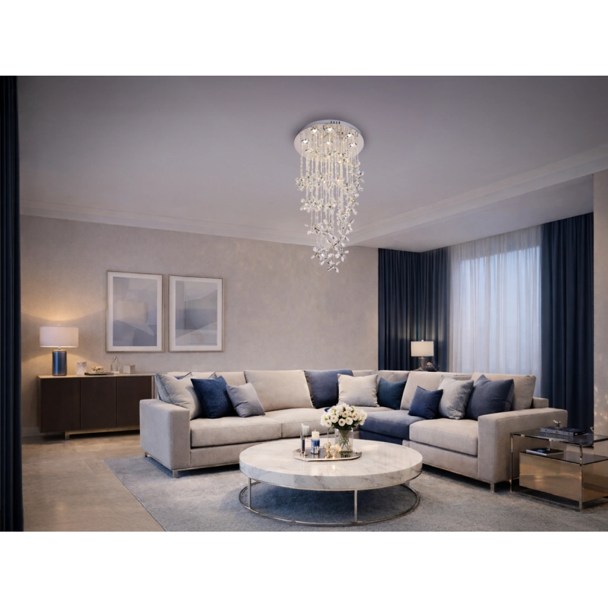 LED-kristallen plafondlamp SAMOA LED/30W/230V Ø 40 cm glanzend chroom + afstandsbediening