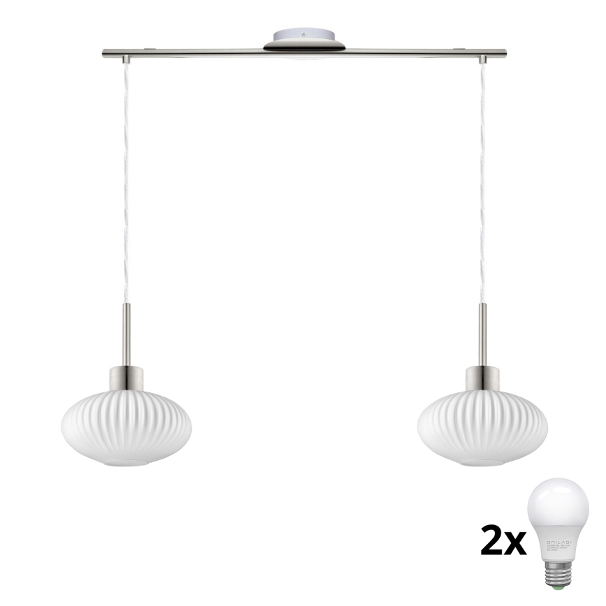 LED-kroonluchter aan kabel HARMA 2xE27/60W/230V mat chroom/wit