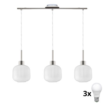 LED-kroonluchter aan kabel HARMA 3xE27/60W/230V mat chroom/wit