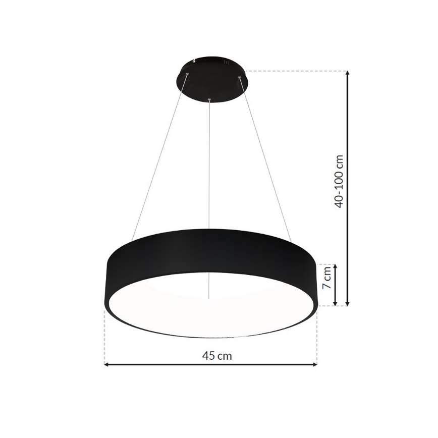 LED Kroonluchter aan koord OHIO ZWART LED/24W/230V