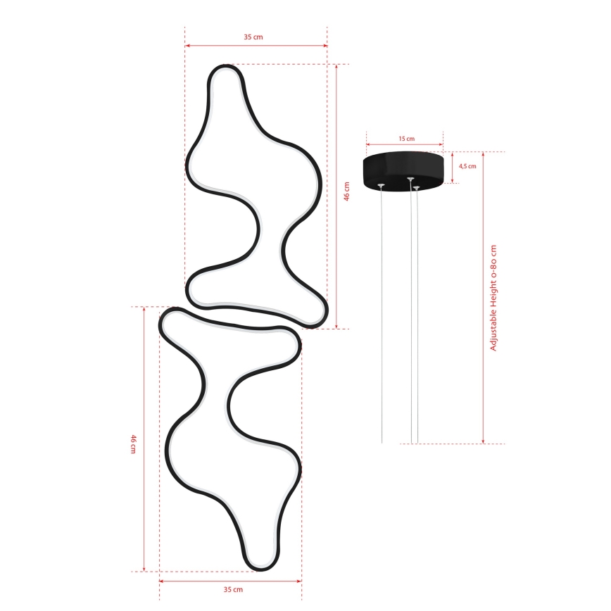 LED-kroonluchter met kabel DUPLE ARTISAN LED/80W/230V 6500K zwart